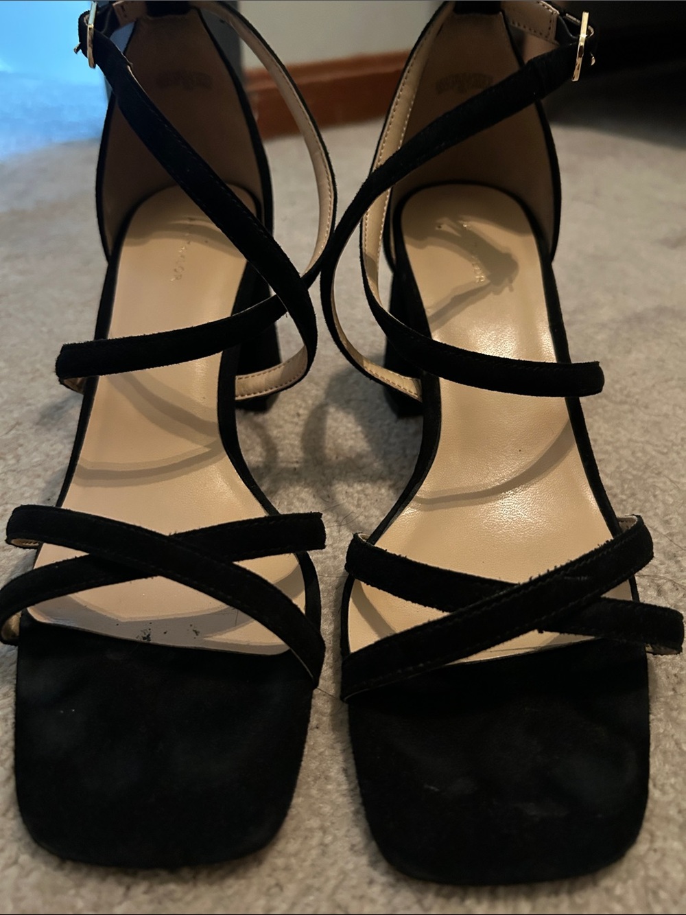 Ann Taylor Black Strappy Suede Heeled Sandals 9
